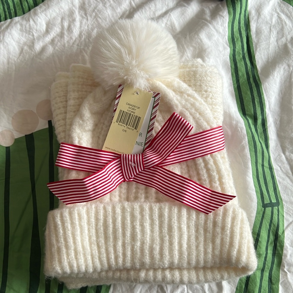 NWT Soft ivory beanie and scarf set